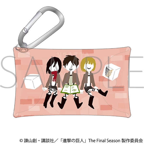 【굿즈-파우치】 진격의 거인 애니판 카라비너 포함 클리어 파우치 유루파렛토 에렌&미카사&아르민