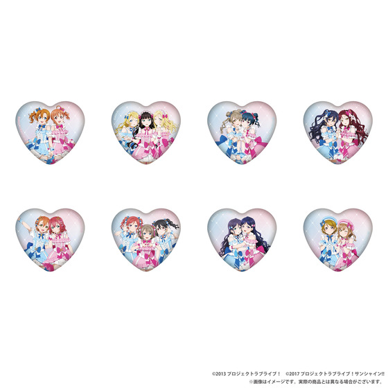 【굿즈-뱃지】 러브라이브!&times;러브라이브! 선샤인!! (Aqours) 트레이딩 하트 캔뱃지 【&mu;'s&times;Aqours】(전8종&middot;랜덤8개입)